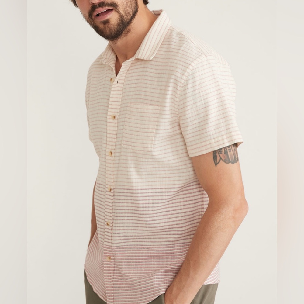 Marine Layer Stretch Selvage Short Sleeve Shirt in Warm Stripes